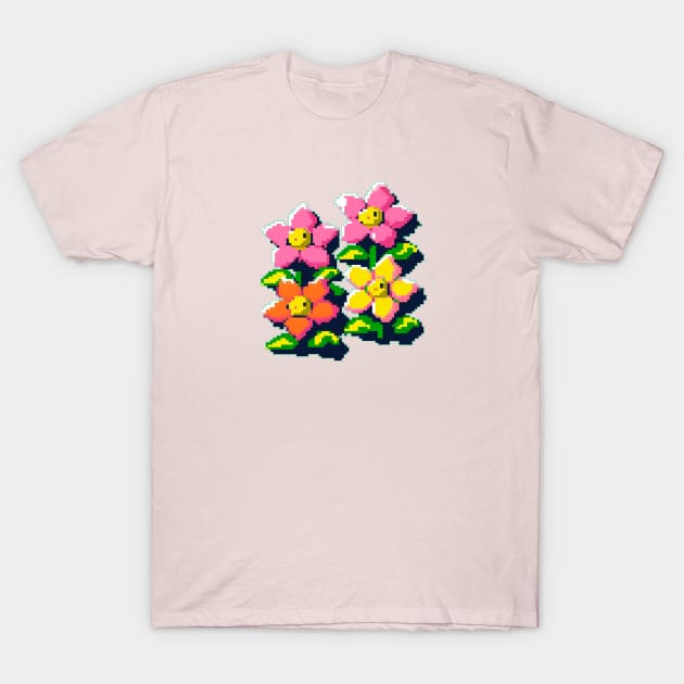 8 Bit Blooming Flowers T-Shirt by nerd.collect